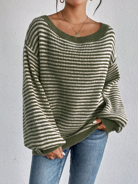 LUNE Women's Striped Off Shoulder Sweater,Long Sleeve Tops