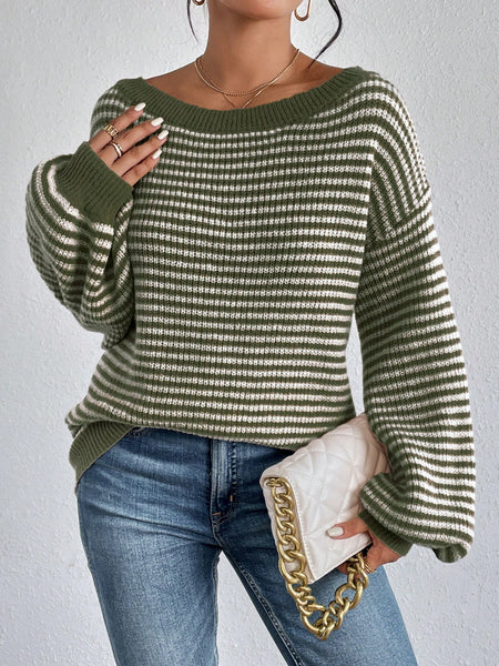 LUNE Women's Striped Off Shoulder Sweater,Long Sleeve Tops