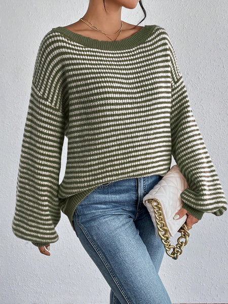 LUNE Women's Striped Off Shoulder Sweater,Long Sleeve Tops