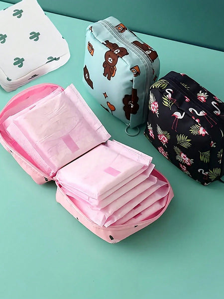 1pc Sanitary Napkin Storage Bag, Ladies' Portable Cosmetic Mouth Red Bag, Sanitary Napkin Storage Bag, Cosmetic Lipstick Bag, Travel Headset Change Storage Bag Bedroom Accessories