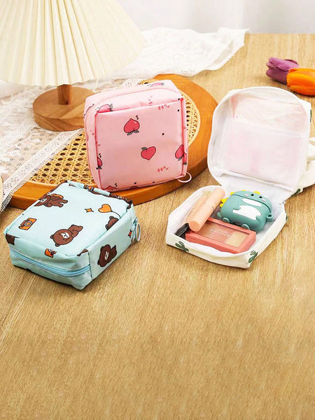 1pc Sanitary Napkin Storage Bag, Ladies' Portable Cosmetic Mouth Red Bag, Sanitary Napkin Storage Bag, Cosmetic Lipstick Bag, Travel Headset Change Storage Bag Bedroom Accessories