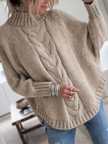 Plus Size Solid Color Cable Knit Casual Pullover Sweater, Long Sleeve