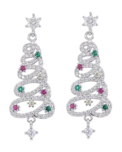 1Pair Rhinestone Hollow Christmas Tree Dangle Earrings