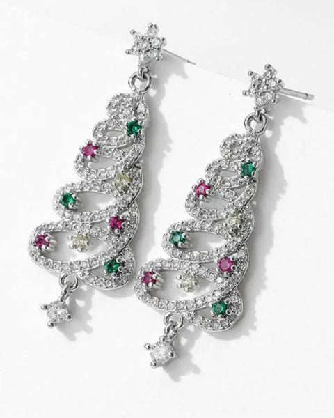 1Pair Rhinestone Hollow Christmas Tree Dangle Earrings