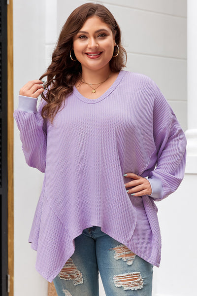 Orchid Petal Plus Size Waffle Knit Exposed Seam Flowy Top