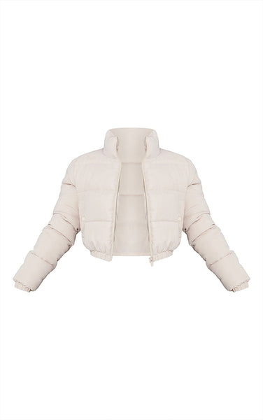 Black Cropped Peach Skin Bubble Puffer Jacket