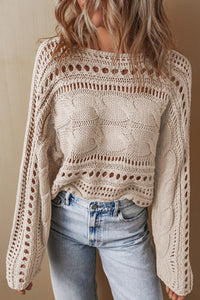 Smoke Gray Hollow-out Cable Knit Cropped Sweater