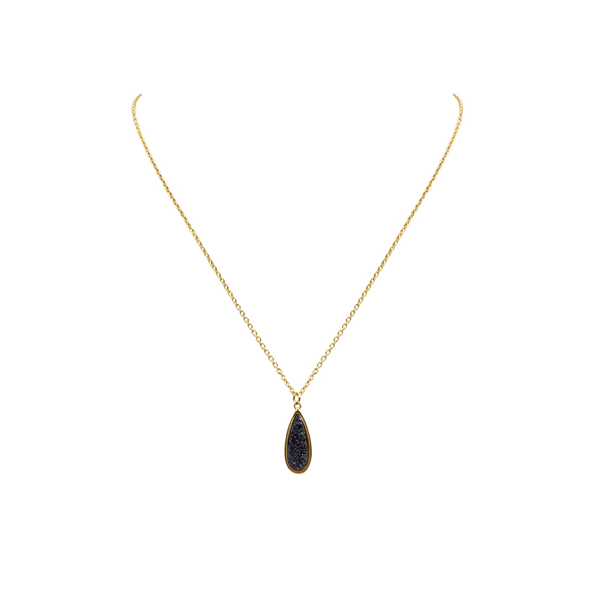 Druzy Collection - Petite Raven Quartz Drop Necklace