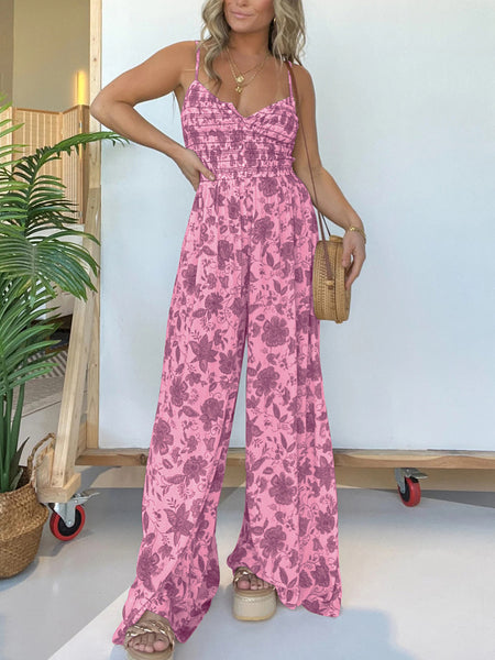 Full Size Printed Spaghetti Strap Wide Leg Jumpsuit