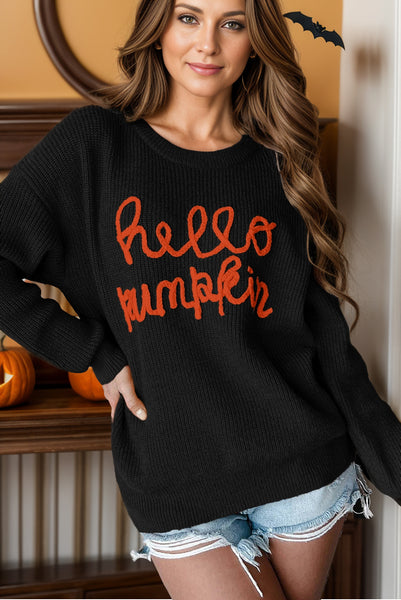 Contrast Letter Round Neck Long Sleeve Sweater