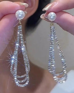 1Pair Pearls Rhinestone Drop Chain Earrings