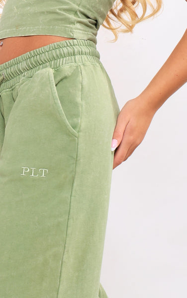 Olive Washed Oversized Low Rise Wide Leg Joggers