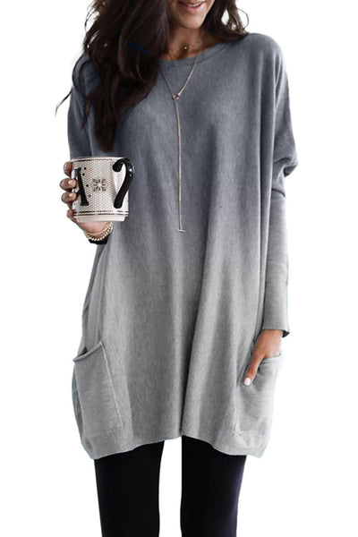 Gray Color Block Pocketed Side Long Top