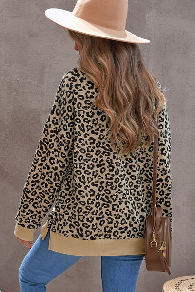 Leopard Pullover Sweatshirt with Slits