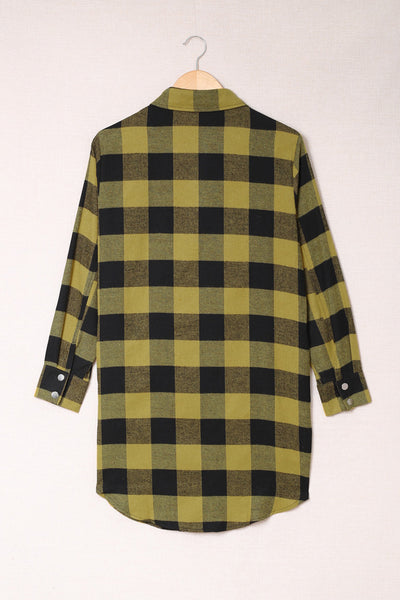 Yellow Turn-down Collar Plaid Shirt Coat