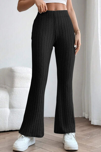 Basic Bae Full Size Ribbed High Waist Flare Pants