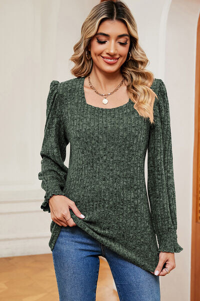 Square Neck Flounce Sleeve T-Shirt